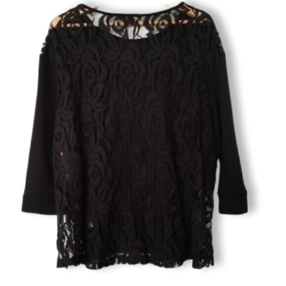 GREEN ENVELOPE Los Angeles SemiSheer Lace Back Top Black Sz M - Picture 9 of 14